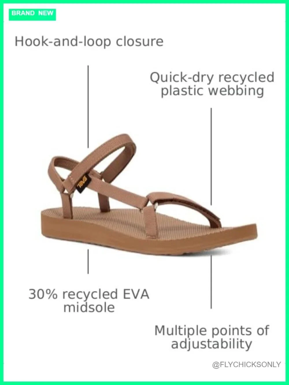Quick-Dry Recycled Webbing Sport Sandal with Hook-and-Loop Closure